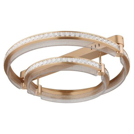 Stropné svietidlo, kov zlatej farby, hliník zlatej farby brúsený, krištále K5 číre, akryl číry, stmi 3