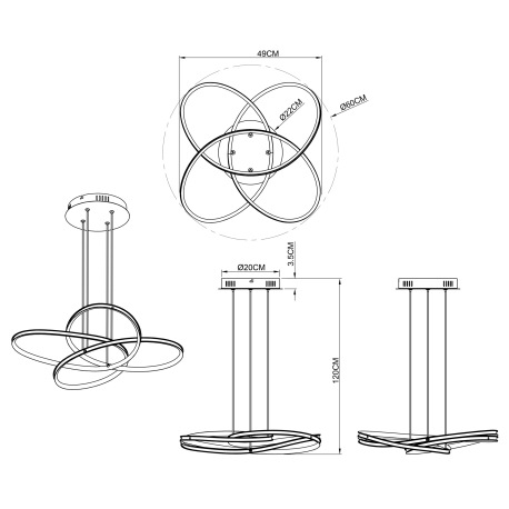 Závesné svietidlo, kov čierny, plast biely, Ø600, V: 1200, vrátane 1xLED 30W 230V, 1370lm, 3000K 4