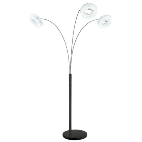 Stojacia lampa, matný čierny kov, číry akryl, číre sklenené kryštály, čierny PVC kábel, dotykové zap 16