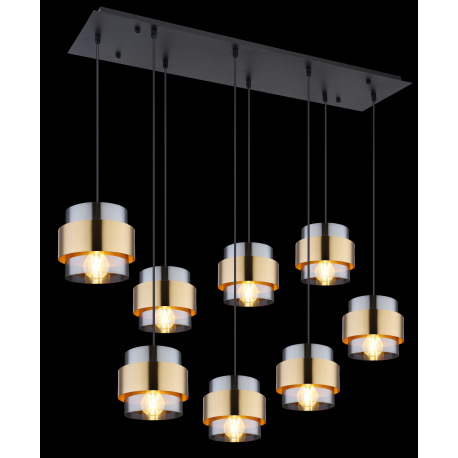 Závesné svietidlo, kov čierny matný, sklo, mosadz, DxŠxV: 1030x315x1200mm, bez žiaroviek 8x E27, max 15