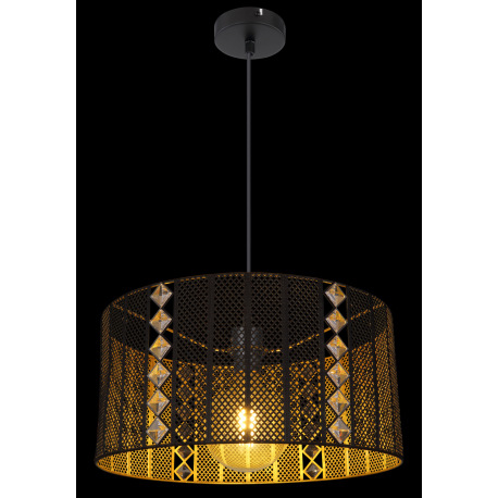 Závesné svietidlo, kov čierny matný, priehľadný akryl, krištále, tienidlo z vnútra zlaté, Ø 420, V: 10