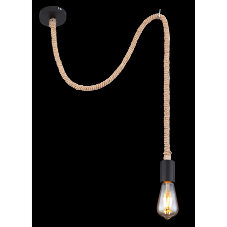 Závesné svietidlo, kov čierny, lano hnedé, Ø100, V:1600, bez žiarovky 1xE27, max. 60W 230V 2