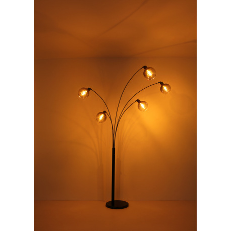 Stojacia lampa kov čierny matný, mramor čierny, sklo dymové, kábel PVC čierny, vypínač, DxŠxV: 980x1 17