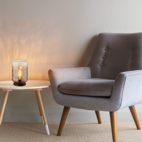 Stolná lampa, kov čierny matný, sklo dymové/číre, kábel PVC čierny, kolískový vypínač na kábli, ø: 1 1