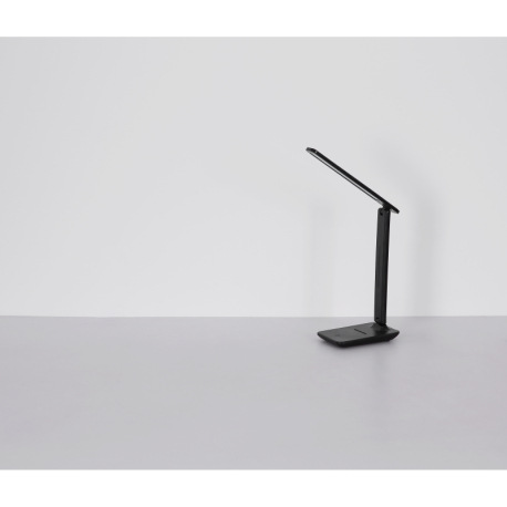 Stolové svietidlo, plast čierny a biely, imitácia kože čierna, dotykové zapínanie/vypínanie, plynulý 10