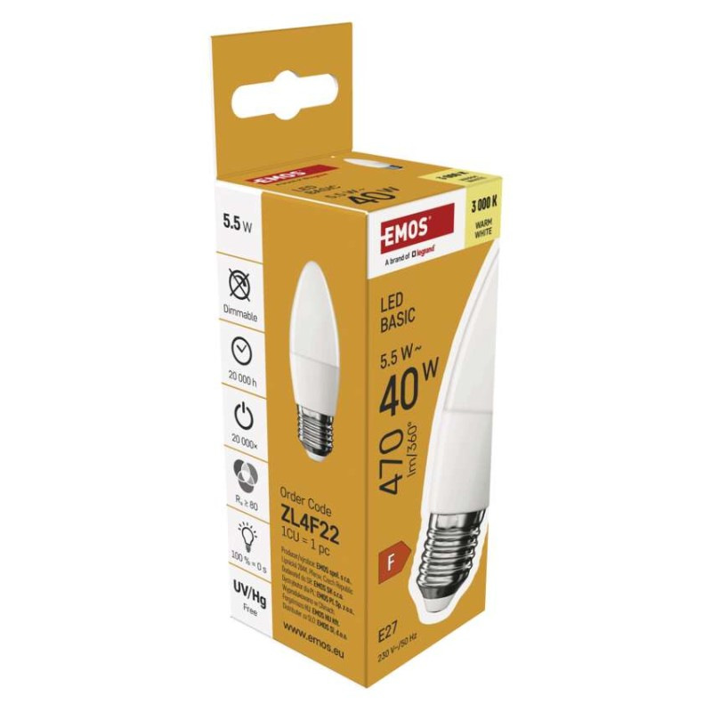 LED žiarovka Basic sviečka / E27 / 5,5 W (40 W) / 470 lm / Teplá biela 5