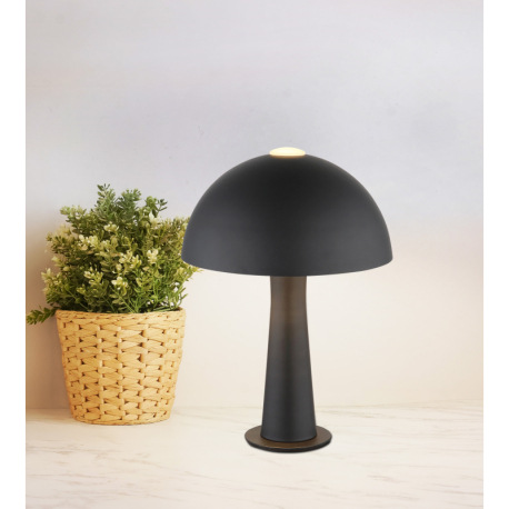 Stolná lampa z matného čierneho kovu, kábel z čierneho PVC, kolískový vypínač na kábli, ø: 200 mm, V 2