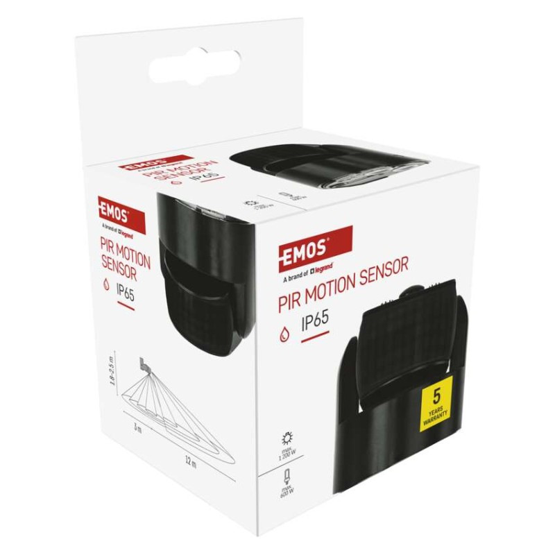 PIR senzor (pohybové čidlo) IP65 1200W, čierna 10
