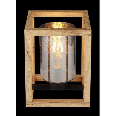 Stolová lampa, kov čierny, MDF hnedý, dymové sklo, sklo s bublinami, vypínač, DxŠxV:170x170x200, bez 14