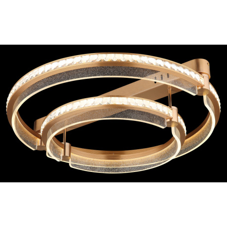 Stropné svietidlo, kov zlatej farby, hliník zlatej farby brúsený, krištále K5 číre, akryl číry, stmi 16