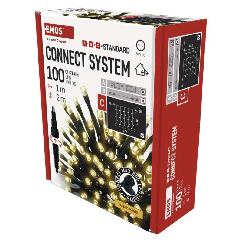 Standard LED spojovacia vianočná reťaz – záclona, 1x2 m, vonkajšia, teplá biela