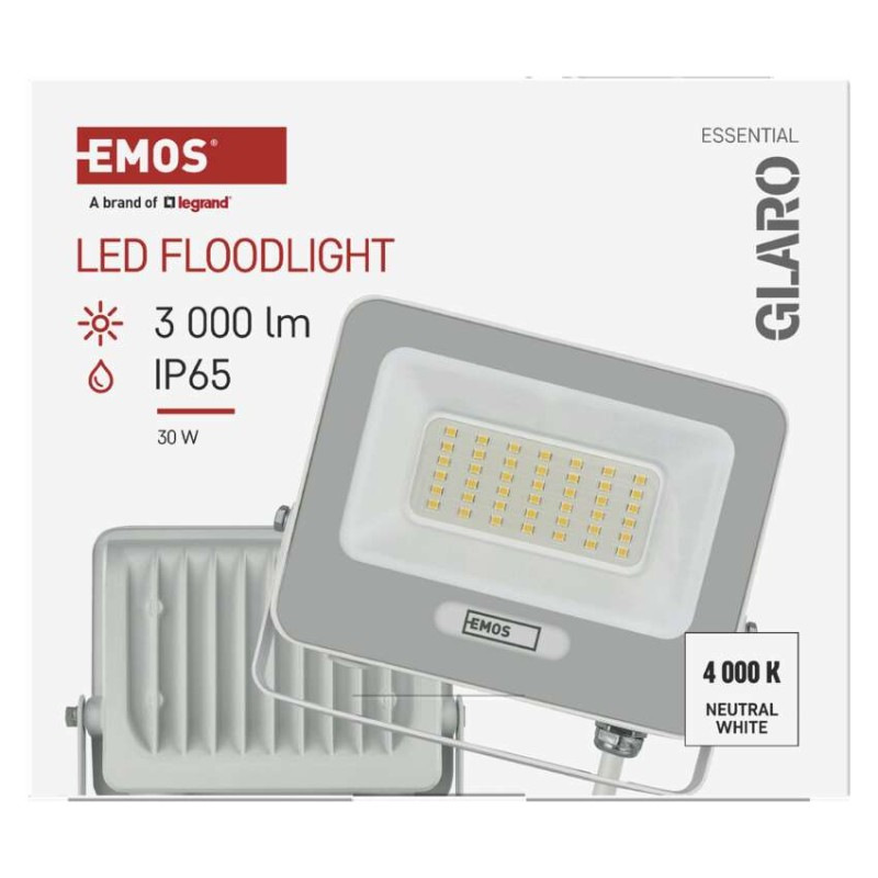 LED reflektor GLARO 30W, biely, IP65, 3000 lm, neutrálna biela 10