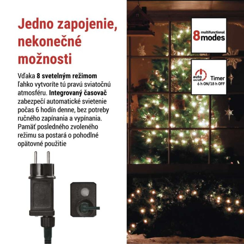 LED vianočná cherry reťaz–guličky,20 m,vonkajšia aj vnútorná,st. biela,programy,čas 2