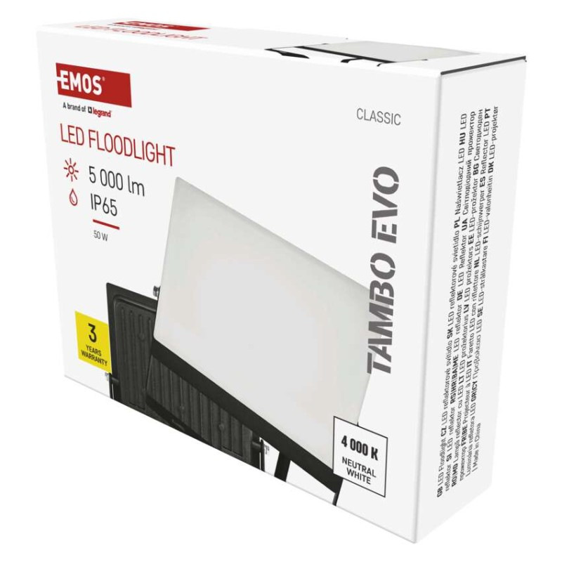 LED reflektor TAMBO EVO, 50 W, 5000 lm, IP65, čierny