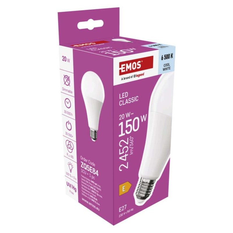 LED žiarovka Classic A80 / E27 / 20 W (150 W) / 2452 lm / Studená biela 6