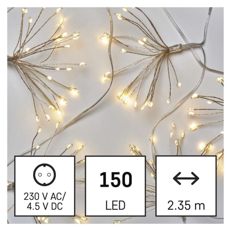 LED svetelná reťaz – svietiace trsy, nano, 2,35 m, vnútorná, teplá biela, časovač 1