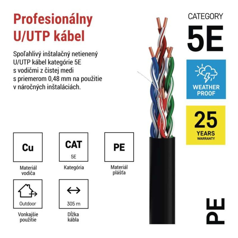 Datový kábel UTP 5E, outdoor, 305m