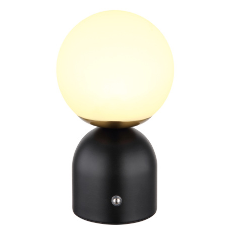 Nabíjateľná stolová lampa, kov čierny, mosadz, plast biely, stmievateľné, dotykový stmievač, nastave 3