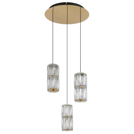 Závesná lampa, kov zlatej farby antik, kov čierny matný, sklo číre, kábel PVC čierny, výškovo nastav 13