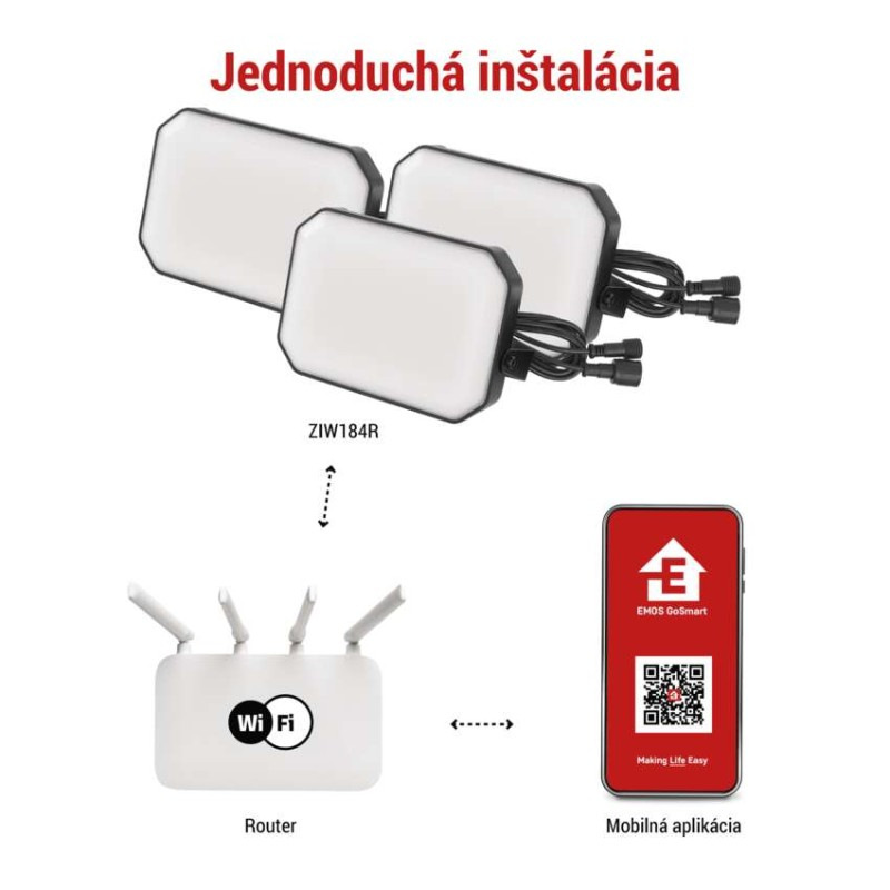 GoSmart vonkajší LED reflektor, štartovacia sada, 3 diely, 14 W, RGBIC stmievateľný, WiFi 5