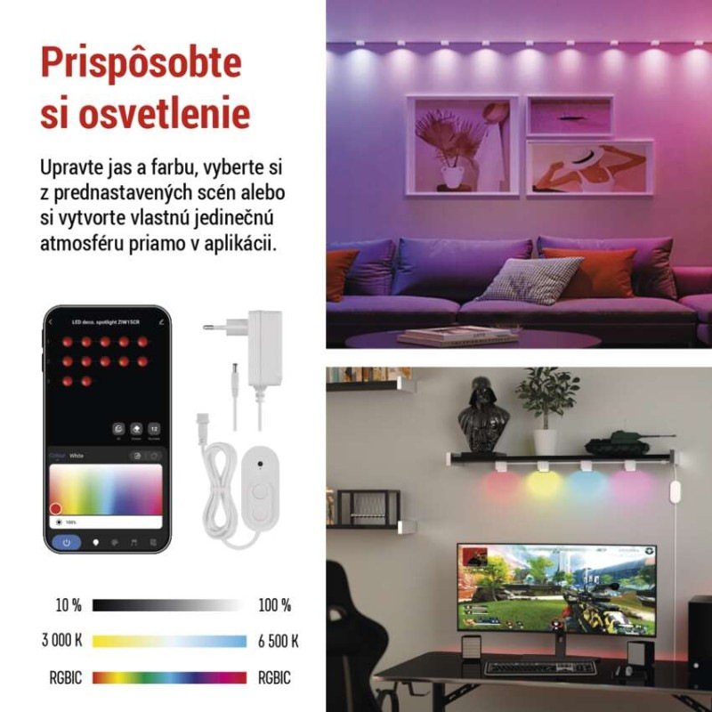 GoSmart LED reflektor - 255 cm reťaz, 12 častí, 7 W, RGBIC+CCT, stmievateľný, WiFi 2