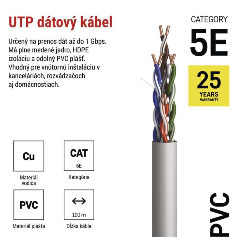 Datový kábel UTP CAT 5E PVC Basic, 100m 1
