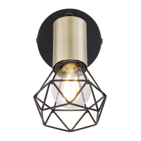 Bodové svietidlo, kov čierny, starožitná mosadz, vypínač, ŠxV: 80x125, H: 90, bez žiarovky 1xE14, ma 11