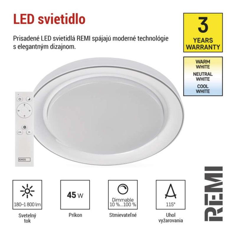 LED prisadené svietidlo REMI, kruhové 45W, stmiev.so zmenou CCT 2
