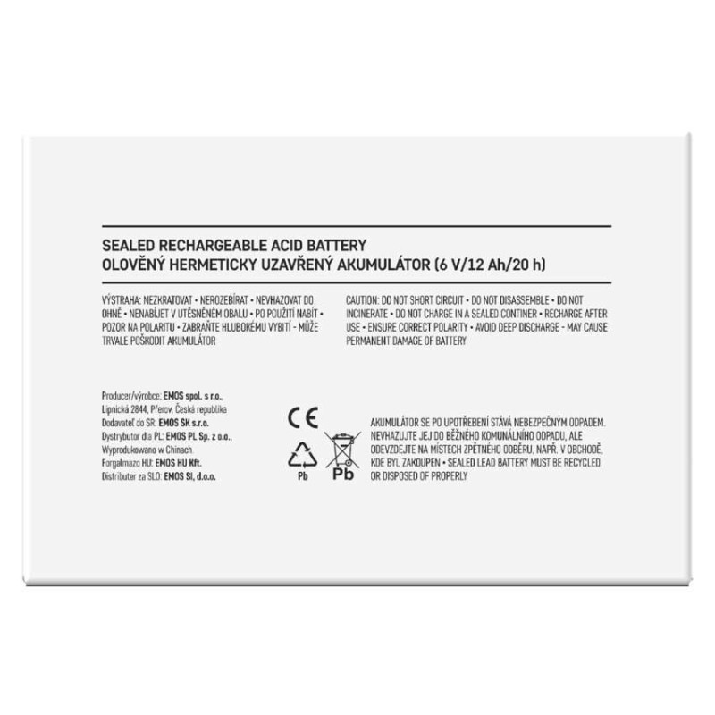 Bezúdržbový olovený akumulátor 6 V/12 Ah, faston 4,7 mm 4