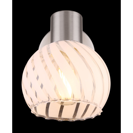 Nástenné svietidlo, nikel, sklo priehľadné biele, vypínač, ŠxV: 130x150, H: 156, bez žiarovky 1xE27, 16