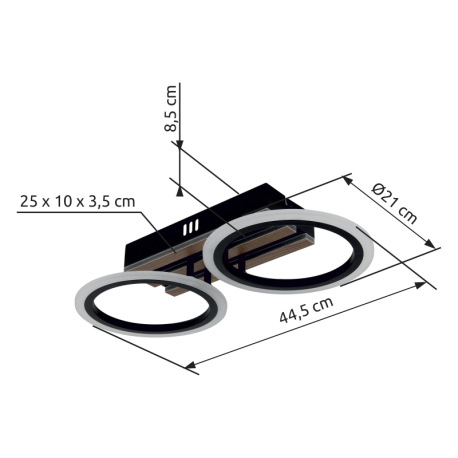 Stropné svietidlo, kov čierny matný, MDF s tmavým dreveným efektom, plast biely, niekoľko úrovní pom 18