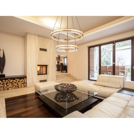 Závesné svietidlo, kov zlatej farby, hliník zlatej farby brúsený, krištále K5 číre, akryl číry, stmi 2