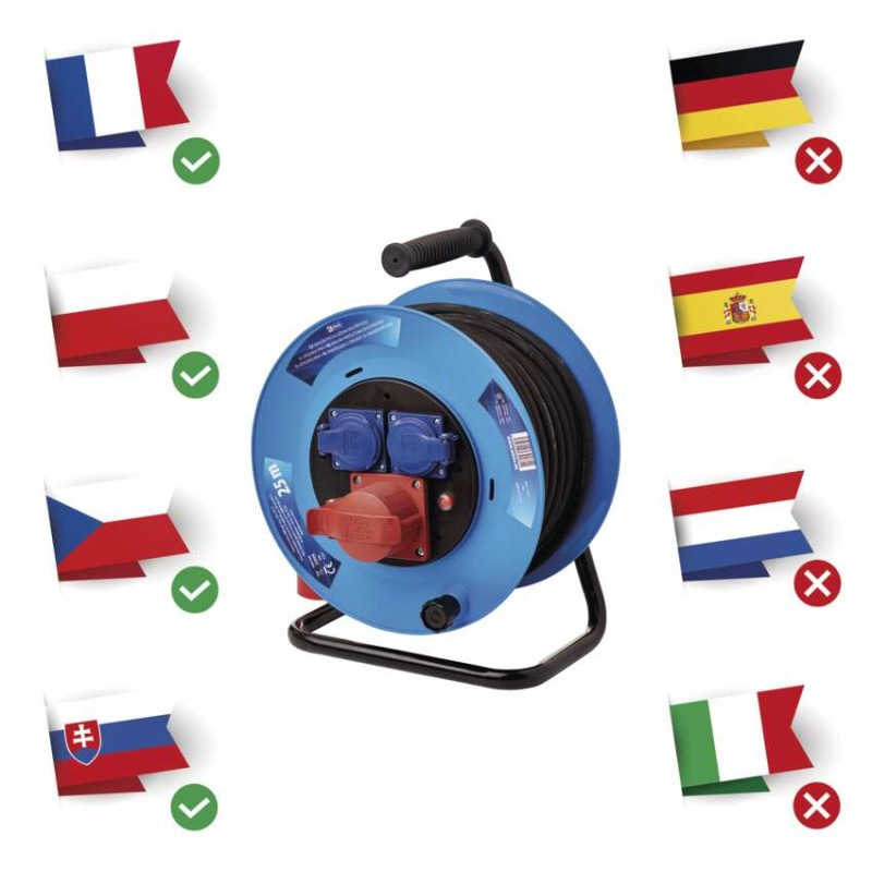 Vonkajší predlžovací kábel na bubne 25 m / 3 zásuvky / čierny / guma / 230V/400V / 1,5 mm2 2