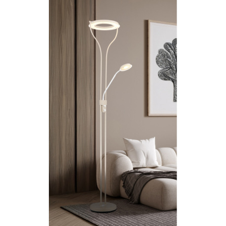 Stojanová lampa, kov, matná piesková farba, biely kov, sklo číre/satinované, biely PVC kábel, otočný 1
