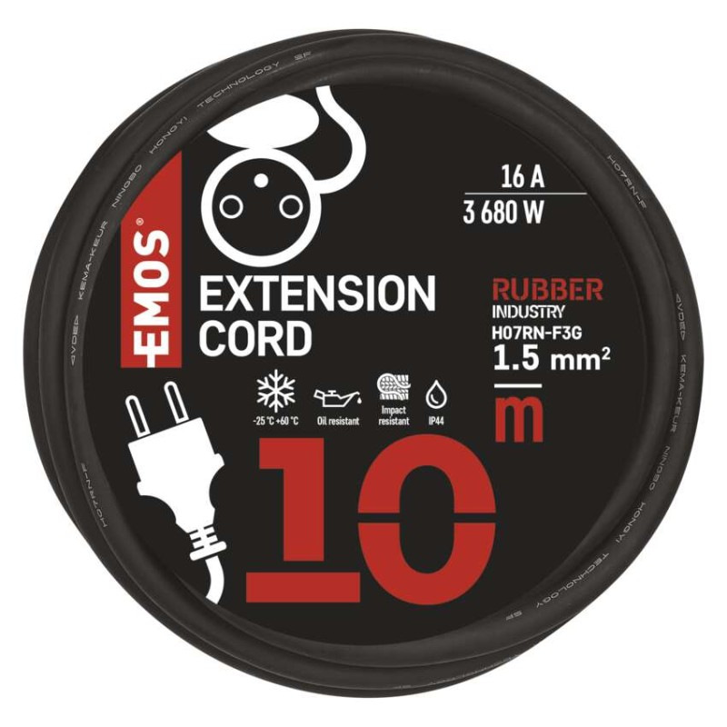 Vonkajší predlžovací kábel 10 m / 1 zásuvka / čierny / guma-neoprén / 230 V / 1,5 mm2 8