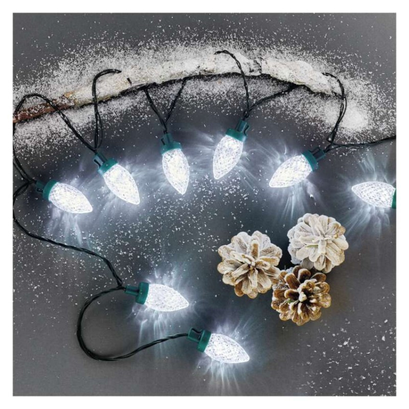 LED vianočná reťaz – šišky, 9,8 m, vonkajšia aj vnútorná, studená biela, programy 3