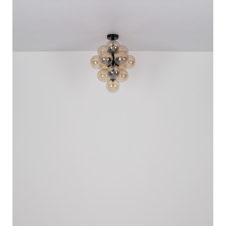 Stropné svietidlo, matný čierny kov, jantárové sklenené gule, ø: 395 mm, V: 500 mm, bez žiaroviek 13 7