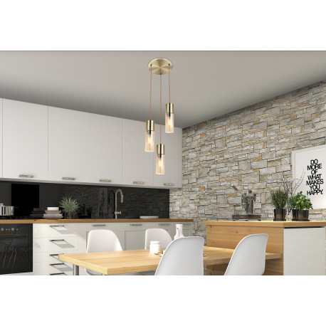 Závesné svietidlo, kov zlatý matný, sklo jantárové, hnedý textilný kábel, Ø 300, V: 1500, bez žiarov 6