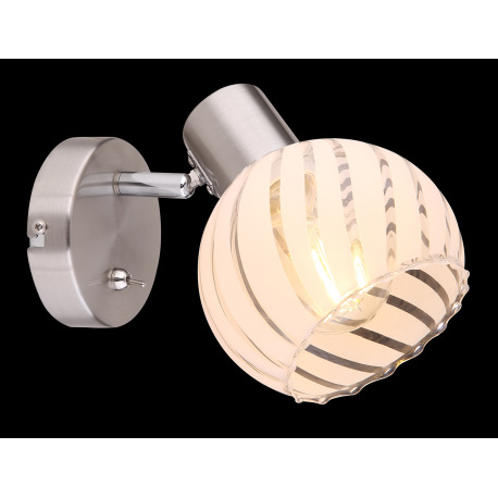 Nástenné svietidlo, nikel, sklo priehľadné biele, vypínač, ŠxV: 130x150, H: 156, bez žiarovky 1xE27, 13