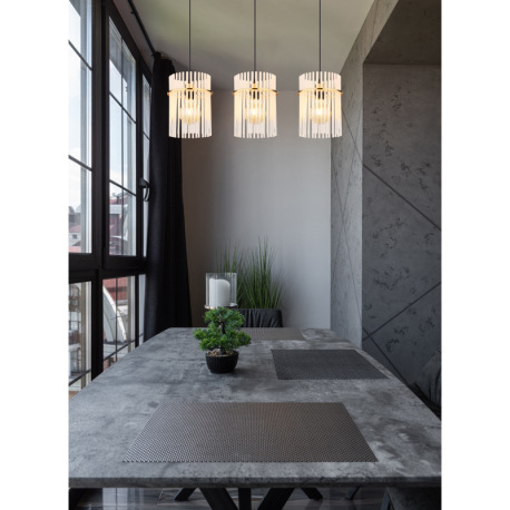 Závesné svietidlo, kov zlatej farby, sklenené tyče biele, priehľadné, kábel PVC čierny, možnosť skrá 11