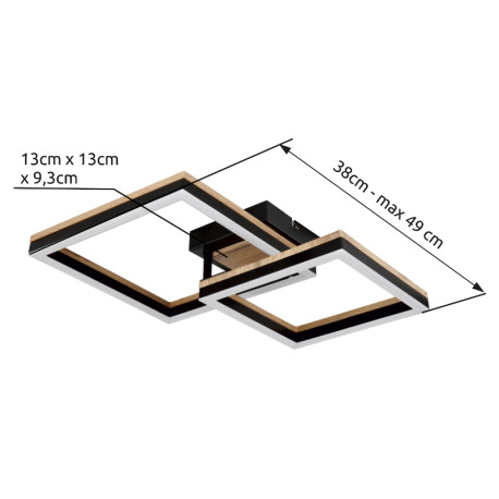 Stropné svietidlo, kov čierny matný, MDF so vzhľadom dreva, plast čierny matný, plast biely, otočné/ 18