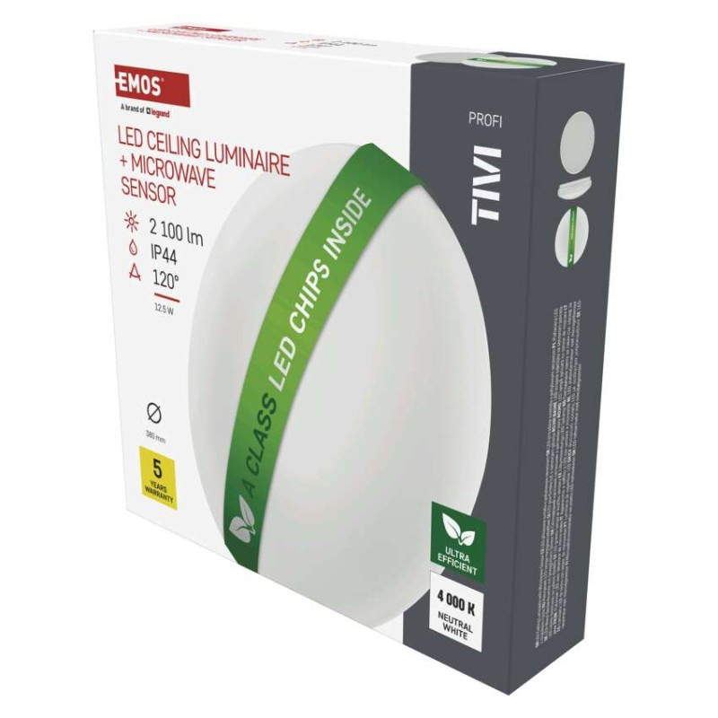 LED stropné svietidlo TIVI, A CLASS, okrúhle biele 12,5W, IP44, Neutrálna biela
