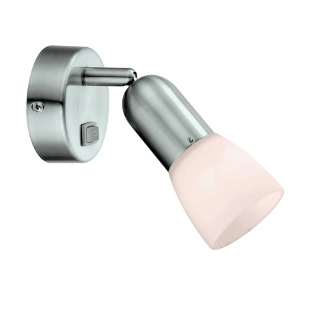 Nástenné svietidlo, kov, nikel matný, sklo biele, vypínač, ŠxV: 70x175, H: 195, bez žiarovky 1xE14,