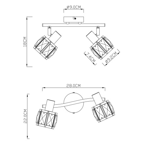Nástenné svietidlo, kov nikel matný, chróm, sklenený kryštál priehľadný, DxV:280x180, bez žiaroviek 5
