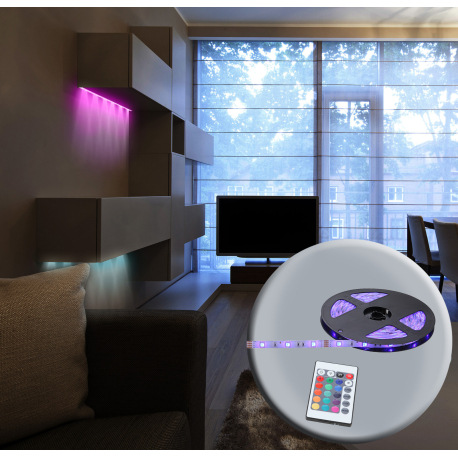 LED pásik plastový biely, stmievateľný, RGB menič a fixácia farieb, diaľkové ovládanie, možnosť skrá 11