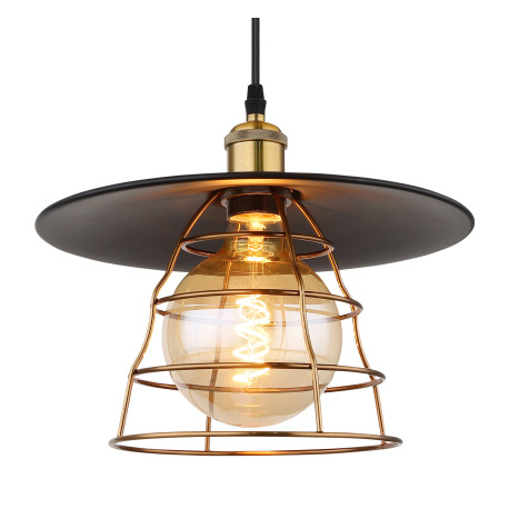 Závesné svietidlo, kov čierny, mosadz, kovové pletivo, čierny PVC kábel, ø: 300mm, V:1500mm, bez žia 13