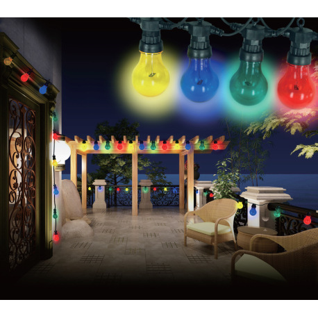 LED svetelná reťaz, čierny plast, farebné sklá, dĺžka kábla 3000 mm, vzdialenosť medzi LED 500 mm, I 7