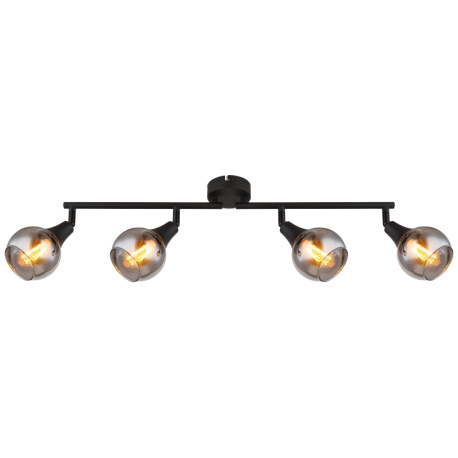 Stropné svietidlo, čierny kov, sklo dymové, nastaviteľné, DxŠxV: 600x90x168mm, bez žiaroviek 4xE14, 3
