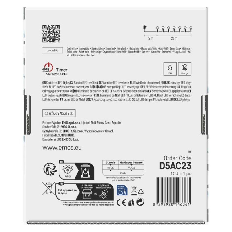 LED vianočná cherry reťaz–guličky,20 m,vonkajšia aj vnútorná,st. biela,programy,čas 10