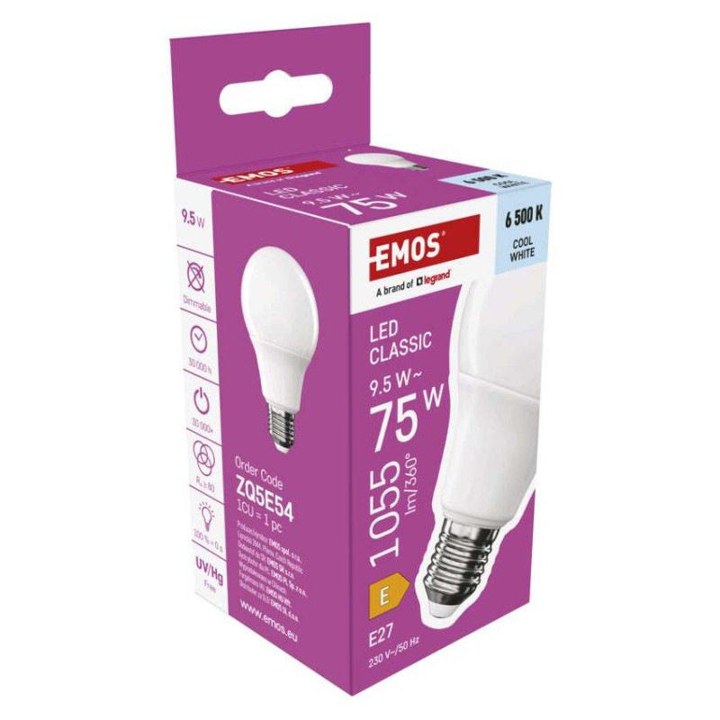 LED žiarovka Classic A60 / E27 / 9,5 W (75 W) / 1055 lm / Studená biela 5